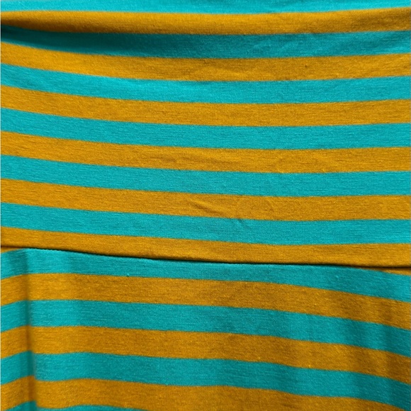 LuLaRoe Maxi Skirt 3XL Teal & Mustard Striped Stretch Skirt - Picture 3 of 5